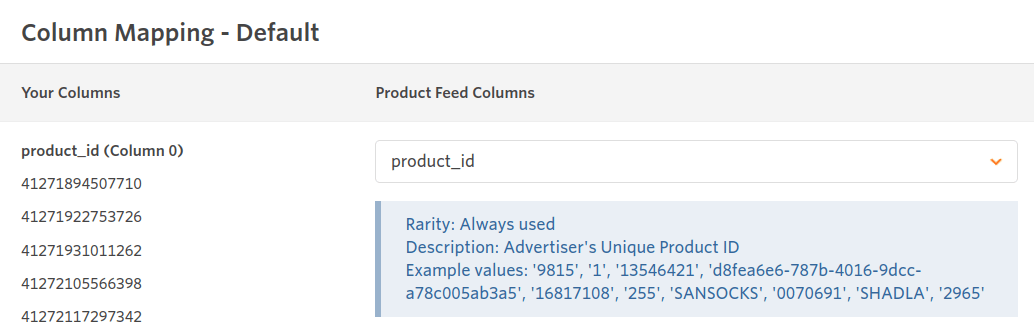 How to map new feed's columns in Awin during HTTPS upload