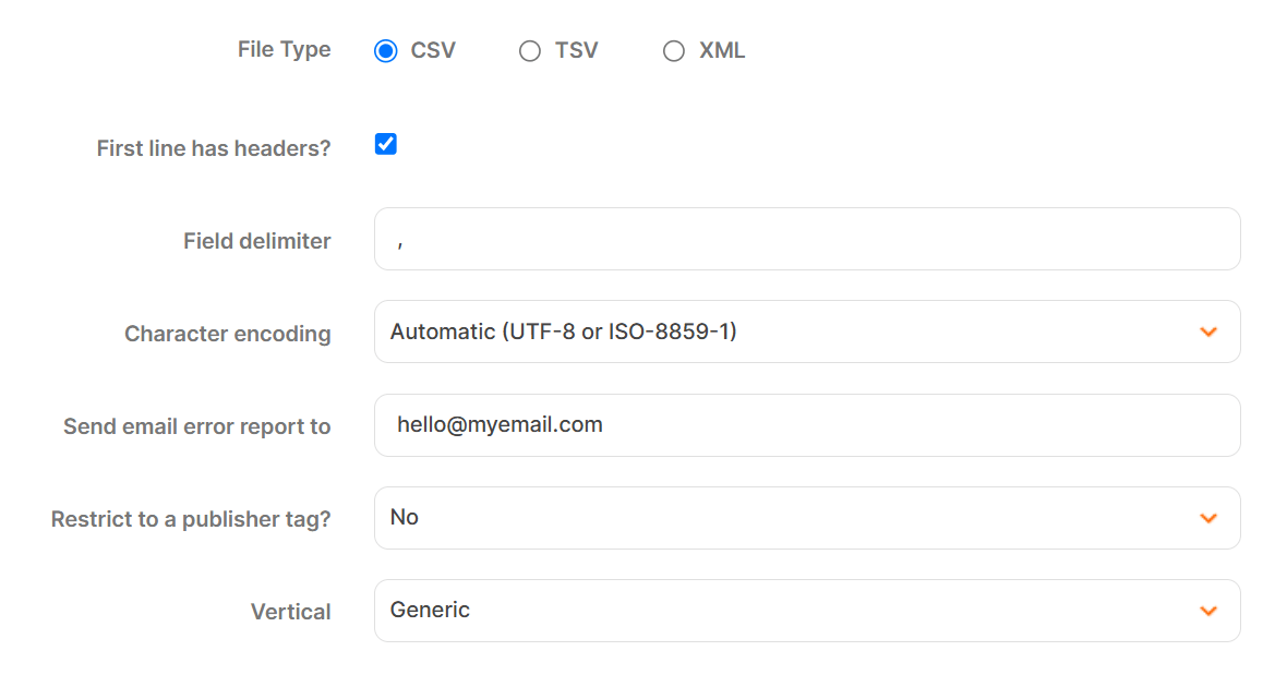 How to set new feed's file format in Awin during HTTPS upload