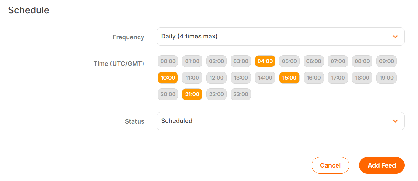How to set new feed's fetch schedule in Awin during HTTPS upload