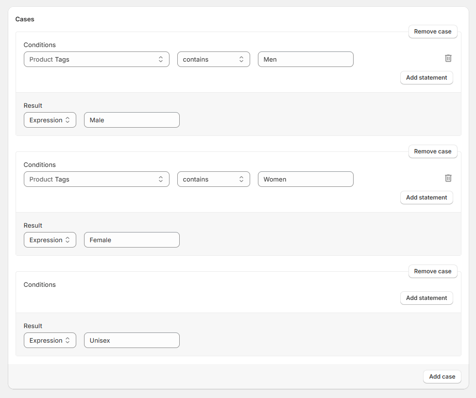 How to determine gender based on product tags with a dynamic condition