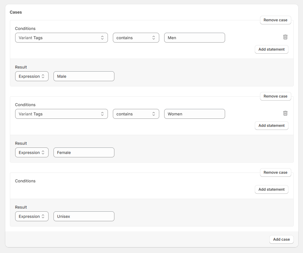How to determine gender based on product variant tags with a dynamic condition