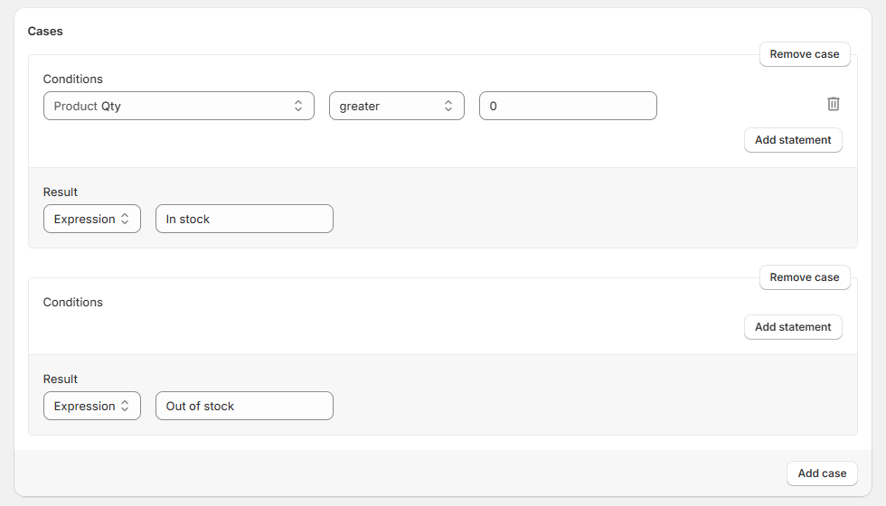 How to determine product availability based on its quantity with a dynamic condition