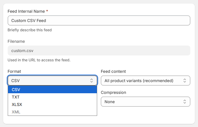 Change file format of a custom CSV/TXT/XLSX feed template