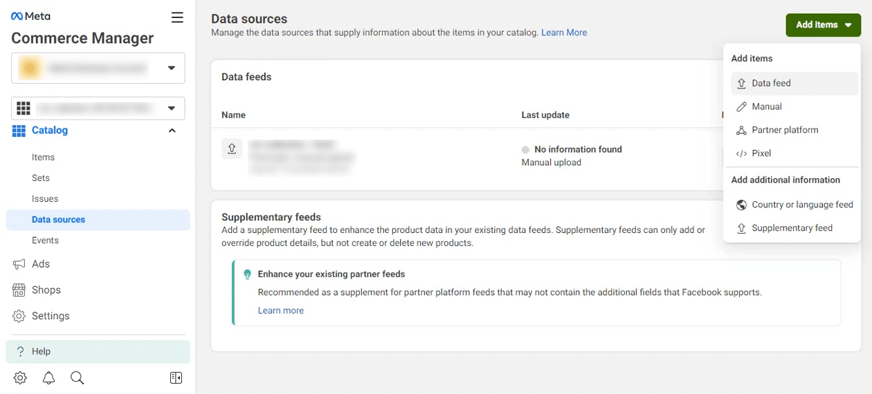 How to connect a feed to an existing Facebook catalog (catalog selection)