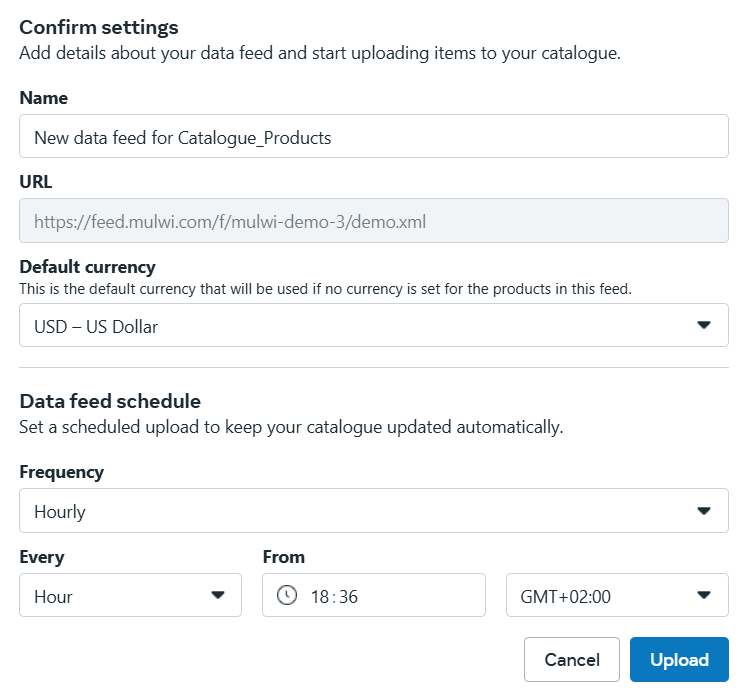 How to connect a feed to a new Facebook catalog (main settings)