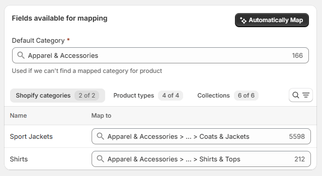 How to use category mapping