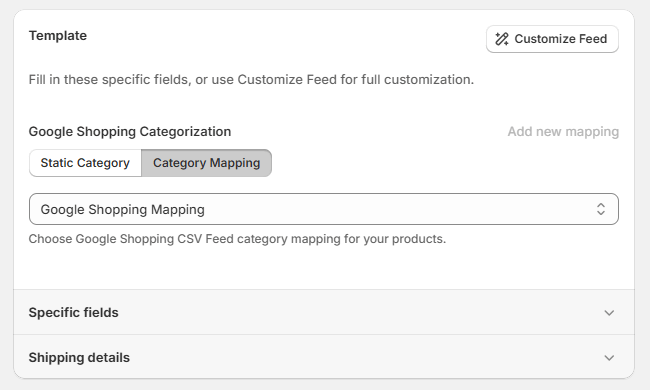 Use dynamic category mapping in a prebuilt feed template
